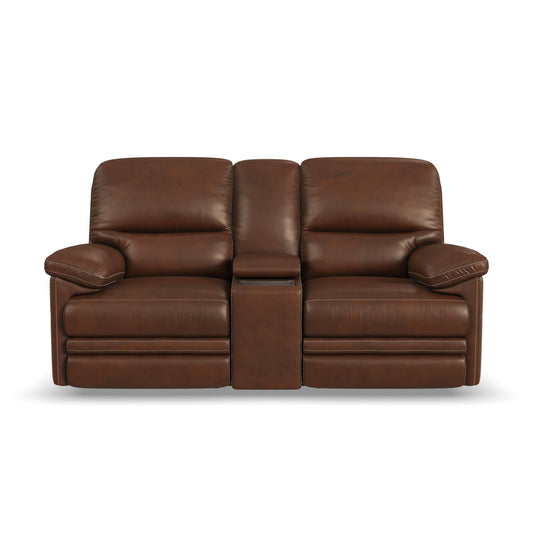 David - Power Reclining Loveseat With Console, Power Headrests & Lumbar - Pecan