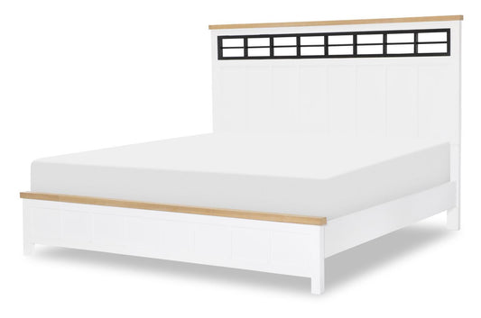 Horizons - Complete Panel Bed - Pure White / Natural Oak