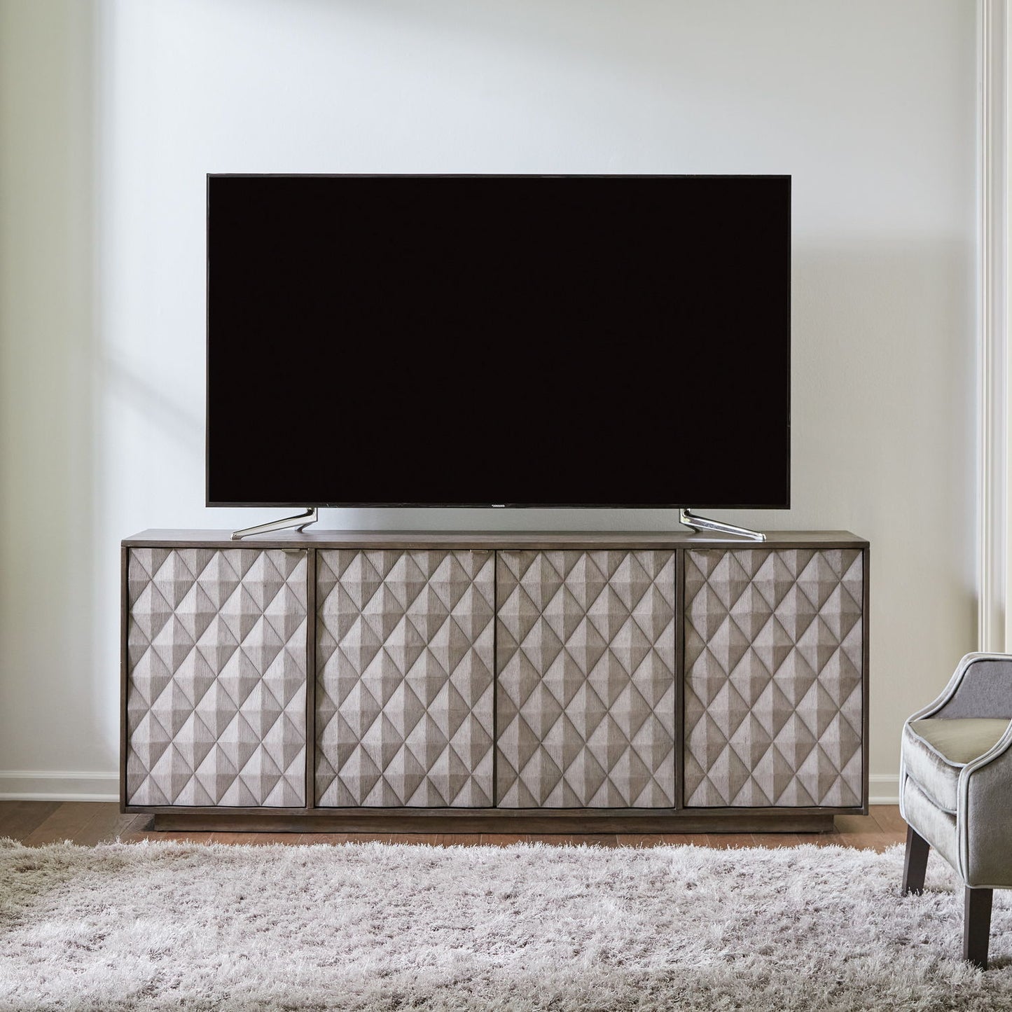 Prism - 82" Accent TV Console - Weathered Bark With Weathered Gray Doors