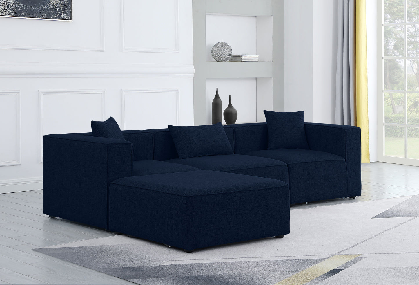 Cube - Modular Sectional 4 Piece - Navy - Fabric