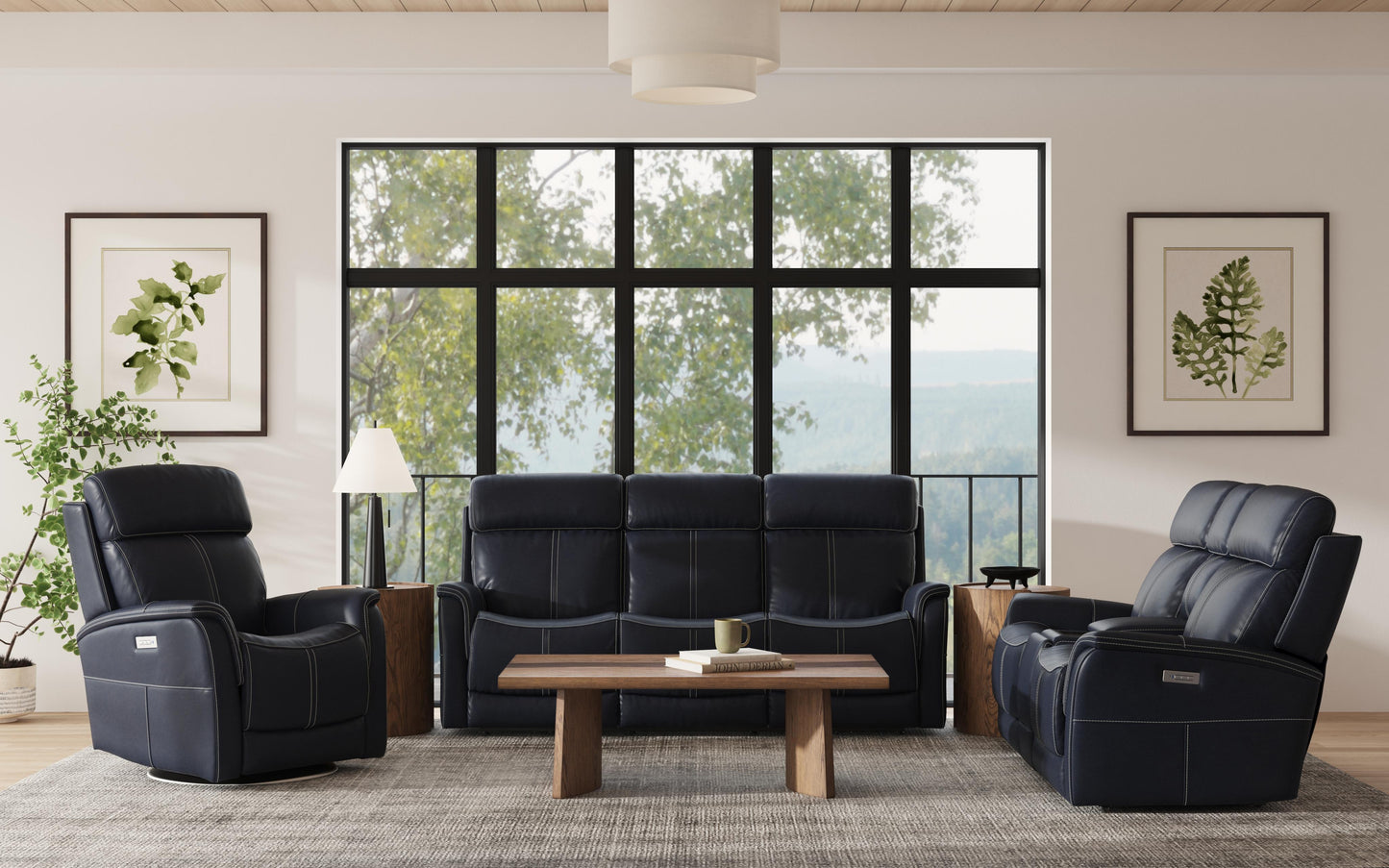 View - Power Reclining Sofa With Console, Power Headrest & Lumbar