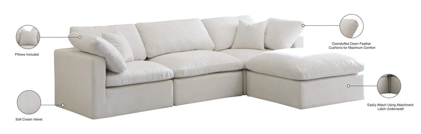 Plush - Velvet Standart Comfort Modular Sectional 4 Piece - Cream - Fabric