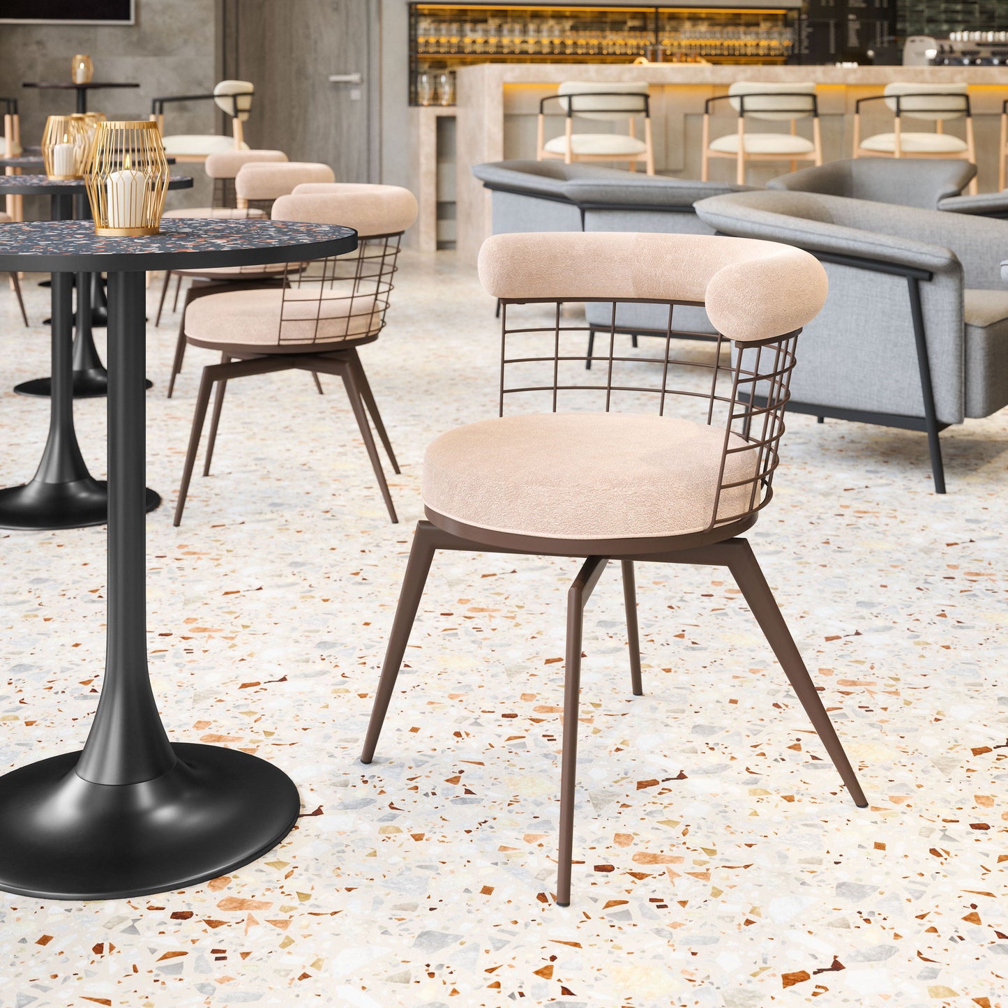 Saku - Swivel Dining Chair - Beige & Brown