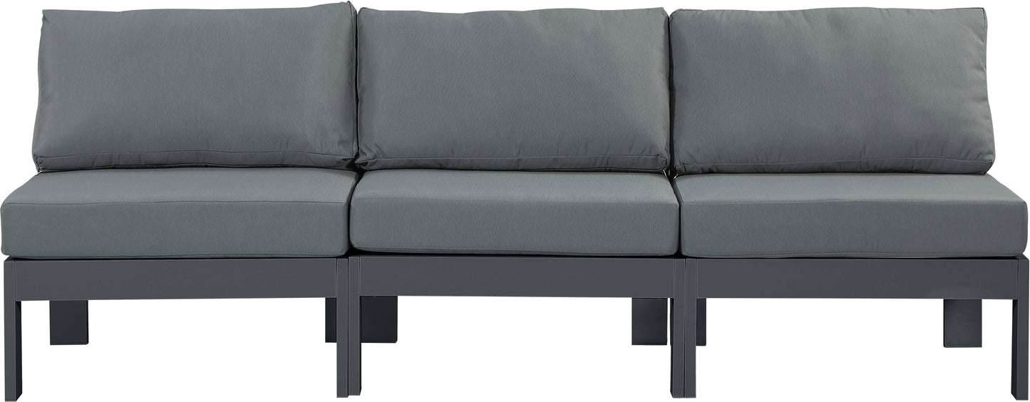 Nizuc - Outdoor Patio 3 Seat Armless Modular Sofa With Gray Frame