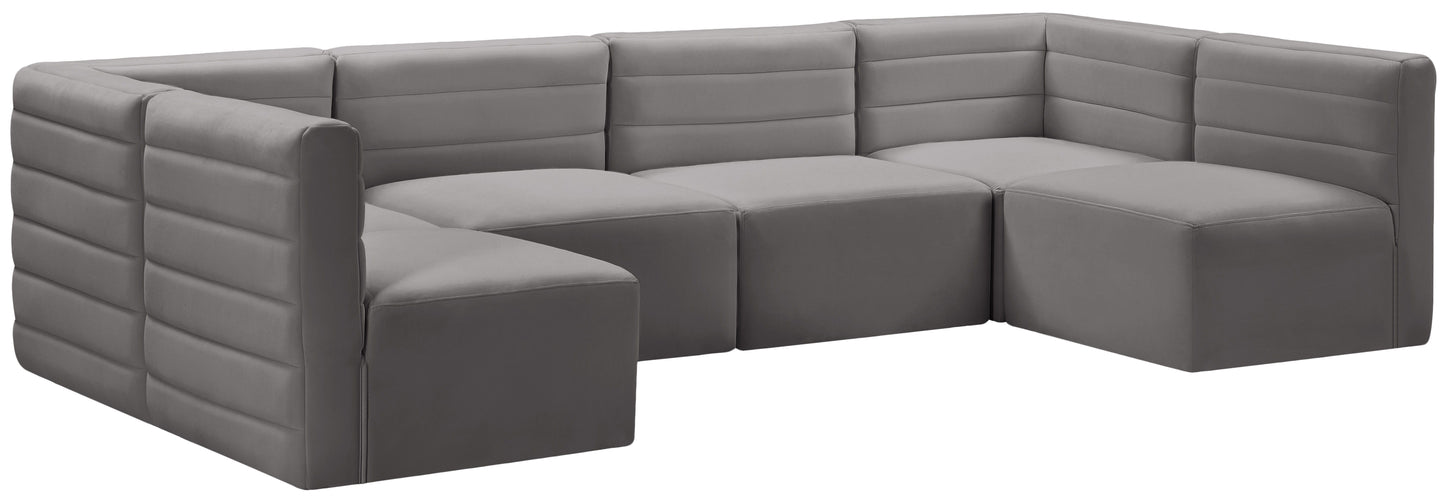 Quincy - Modular Sectional 6 Piece - Grey - Fabric