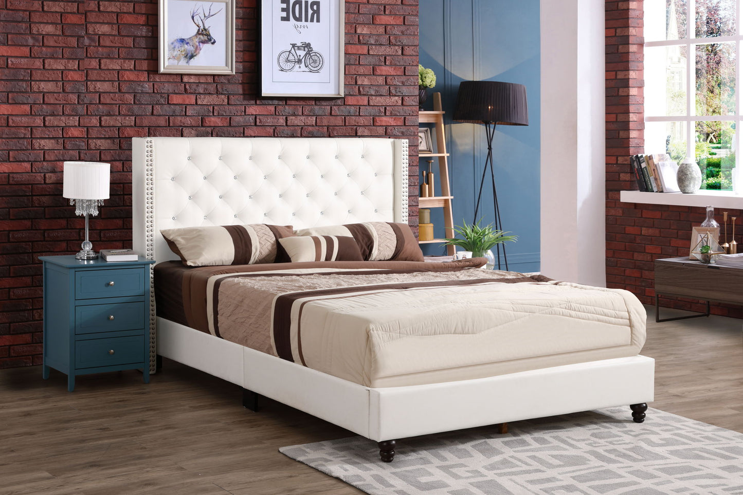 Glory Furniture - Julie - Faux Crystals Tufted Upholstered Bed