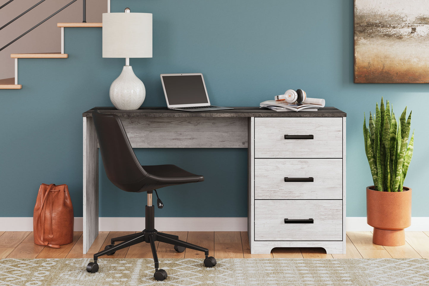 Shawburn - Home Office Desk - White / Dark Charcoal Gray