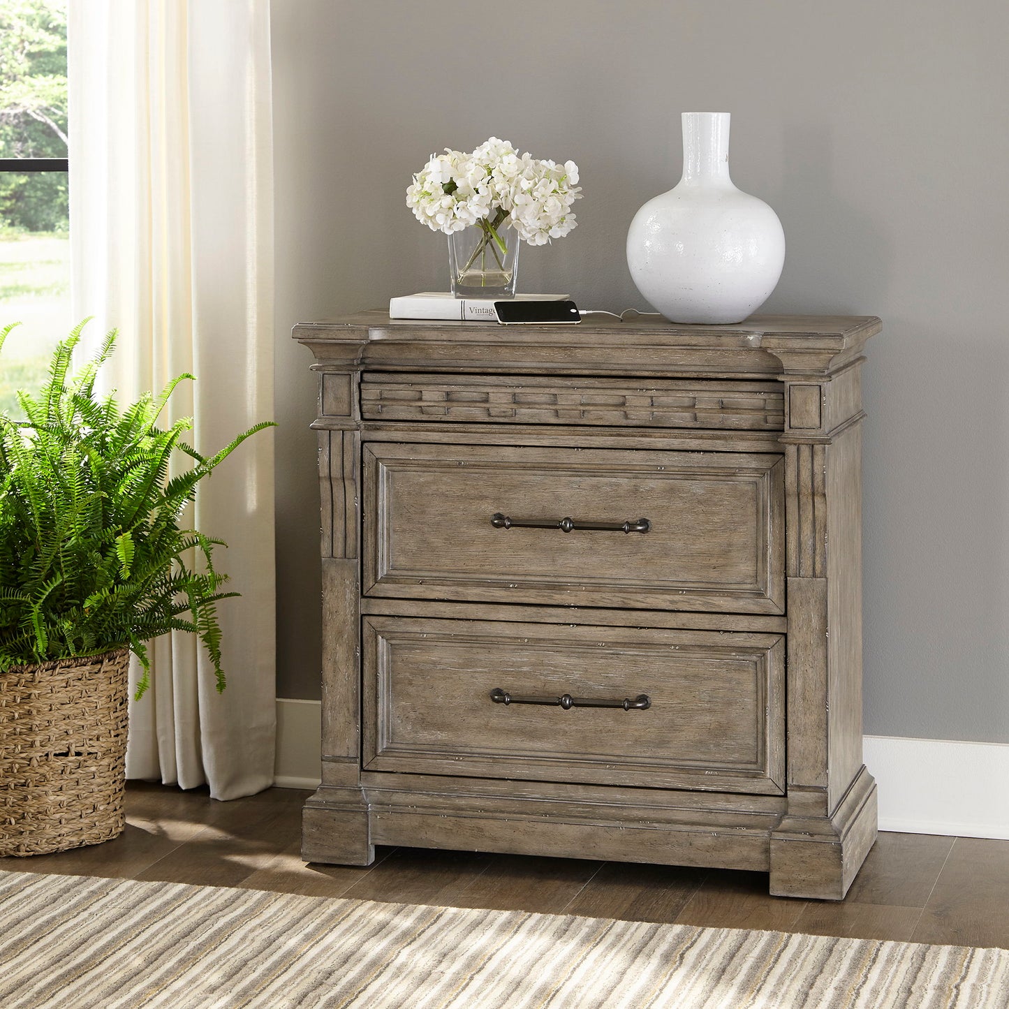 Town & Country - Bedside Chest With Charging Station - Medium Brown