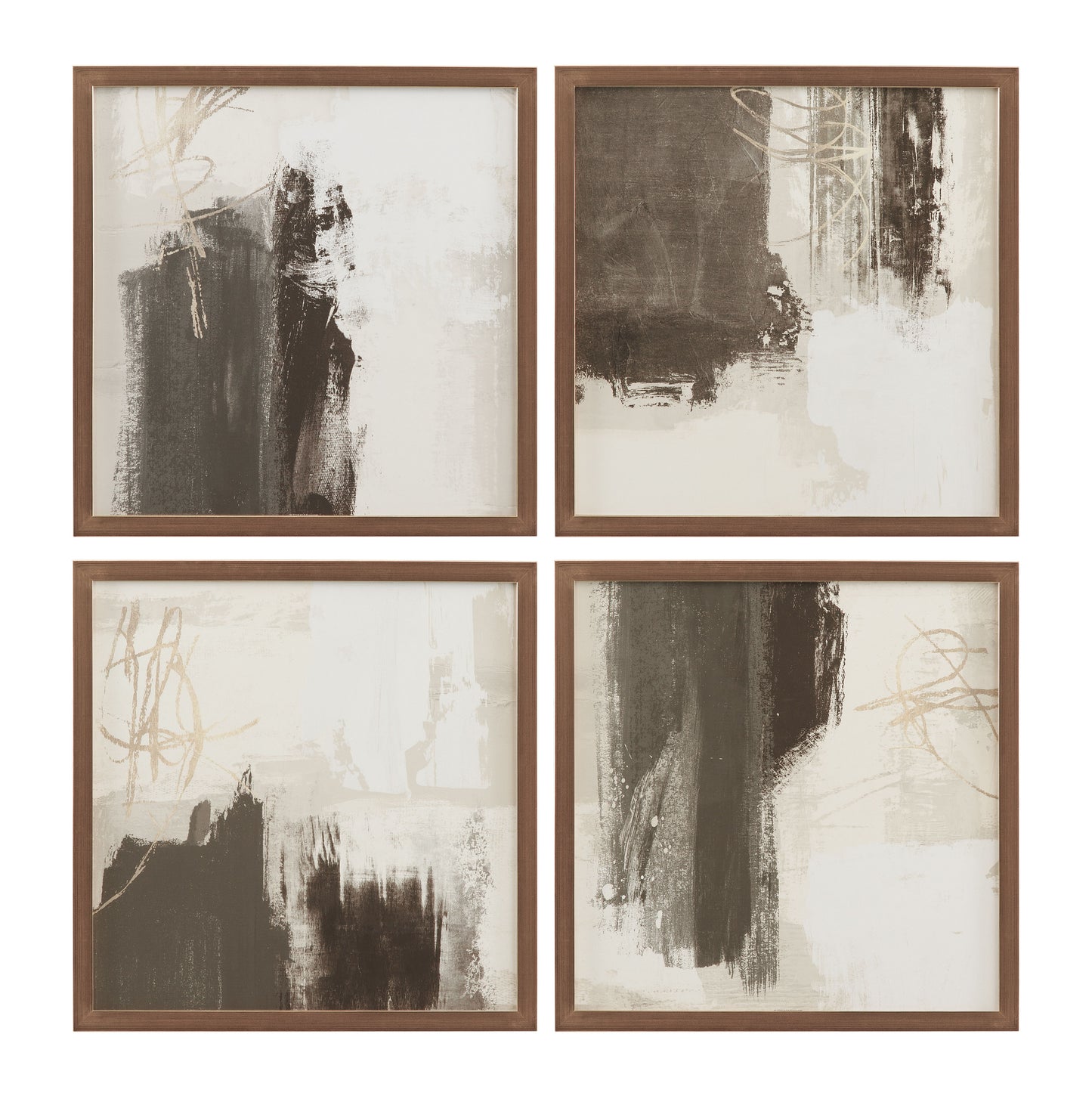 Neutral Contrast Framed Print (Set of 4) - Beige / Dark Brown