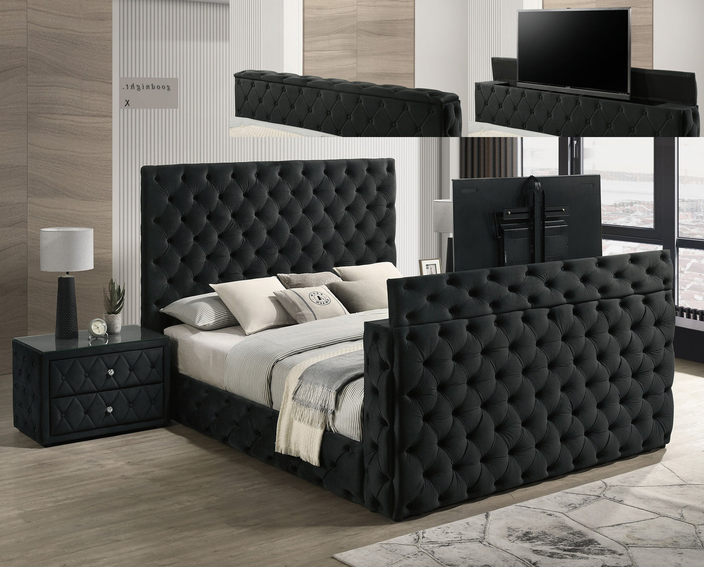 Josephine - Queen Bed With TV Lift - Black