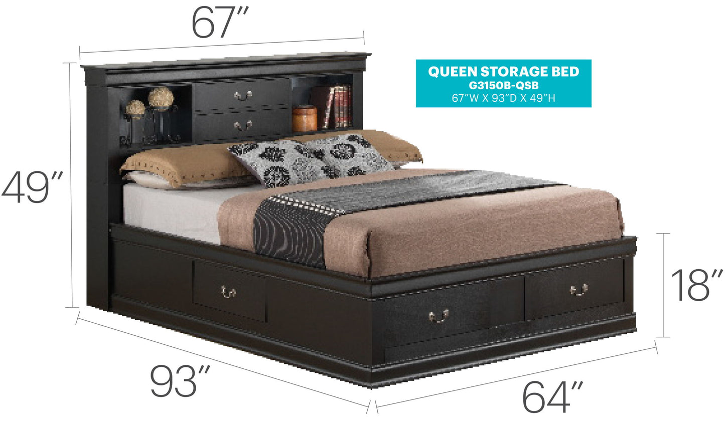 Glory Furniture - Louis Phillipe - Bookcase Storage Bed