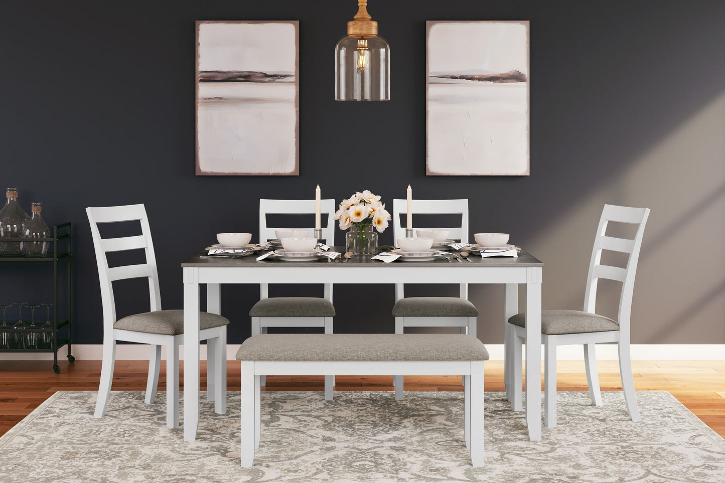 Stonehollow - Rectangular Drm Table Set (Set of 6) - White / Gray