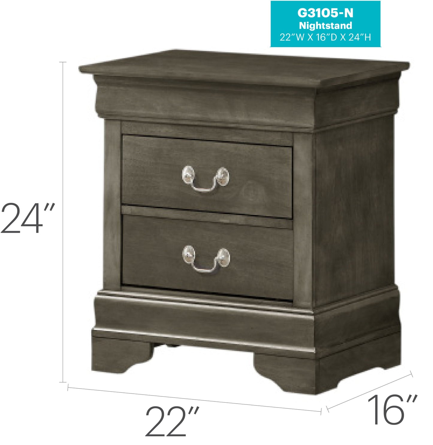 Glory Furniture - Louis Phillipe - 2 Drawer Nightstand