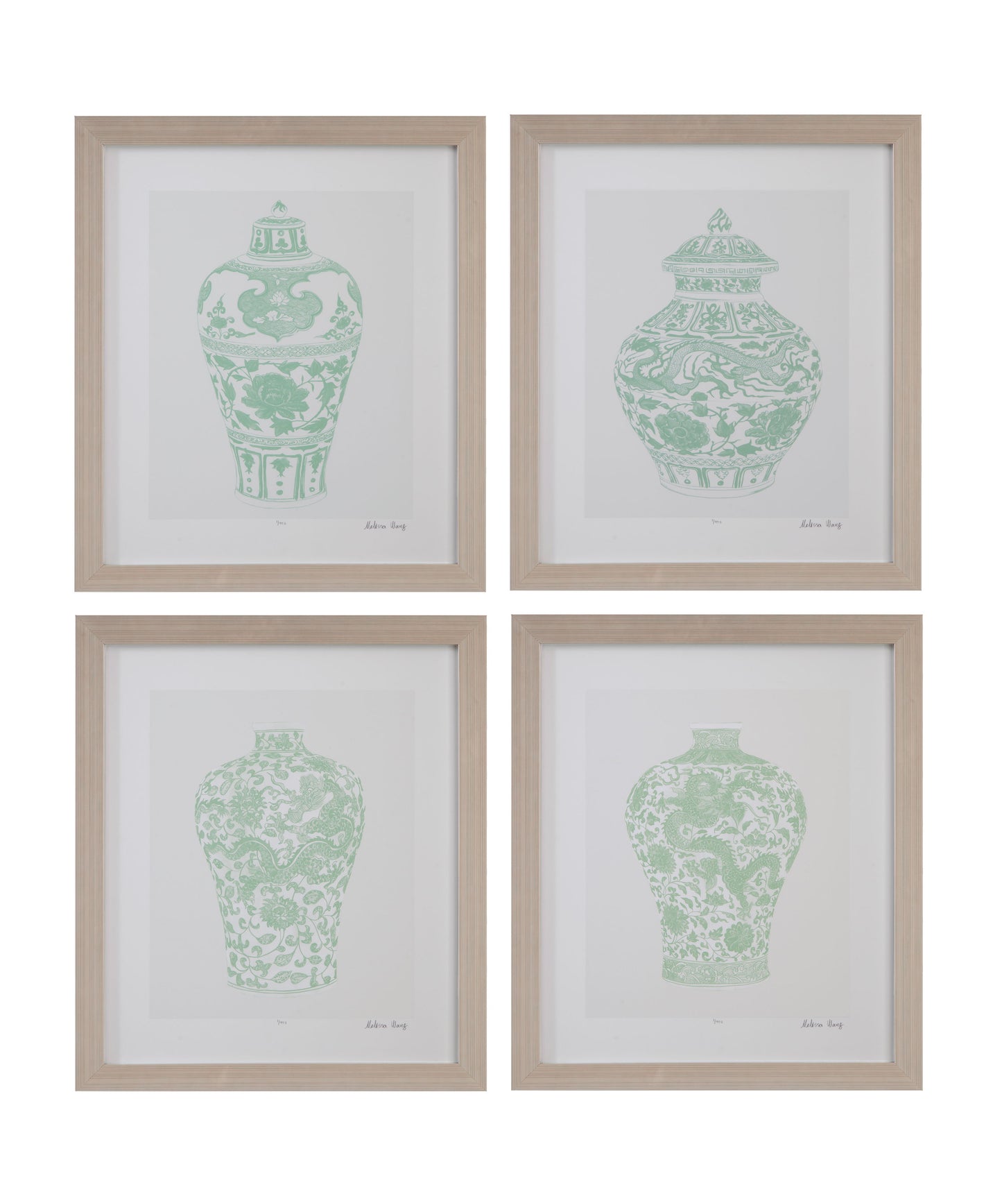 Mint Vases Framed Print (Set of 4) - Green