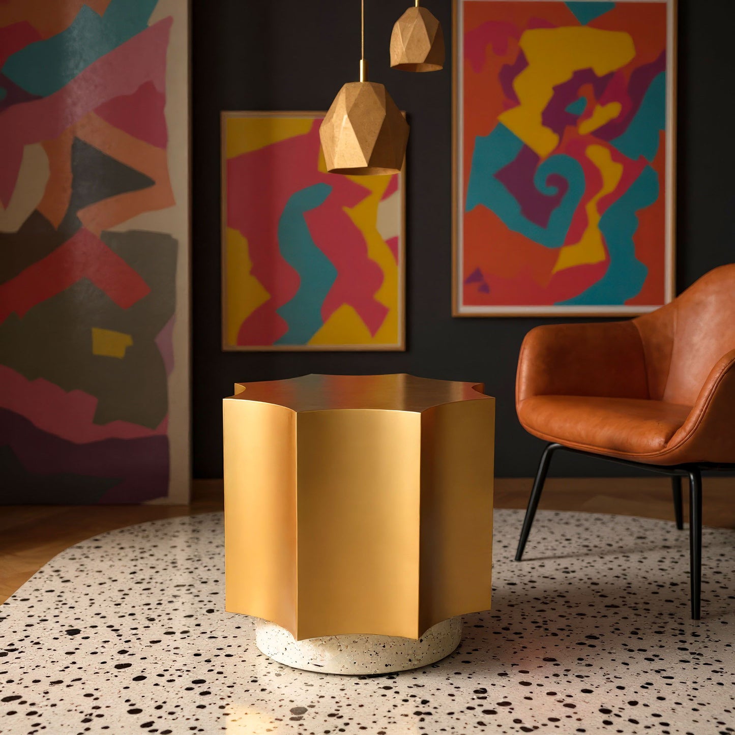 Osam - Side Table - Gold & Beige