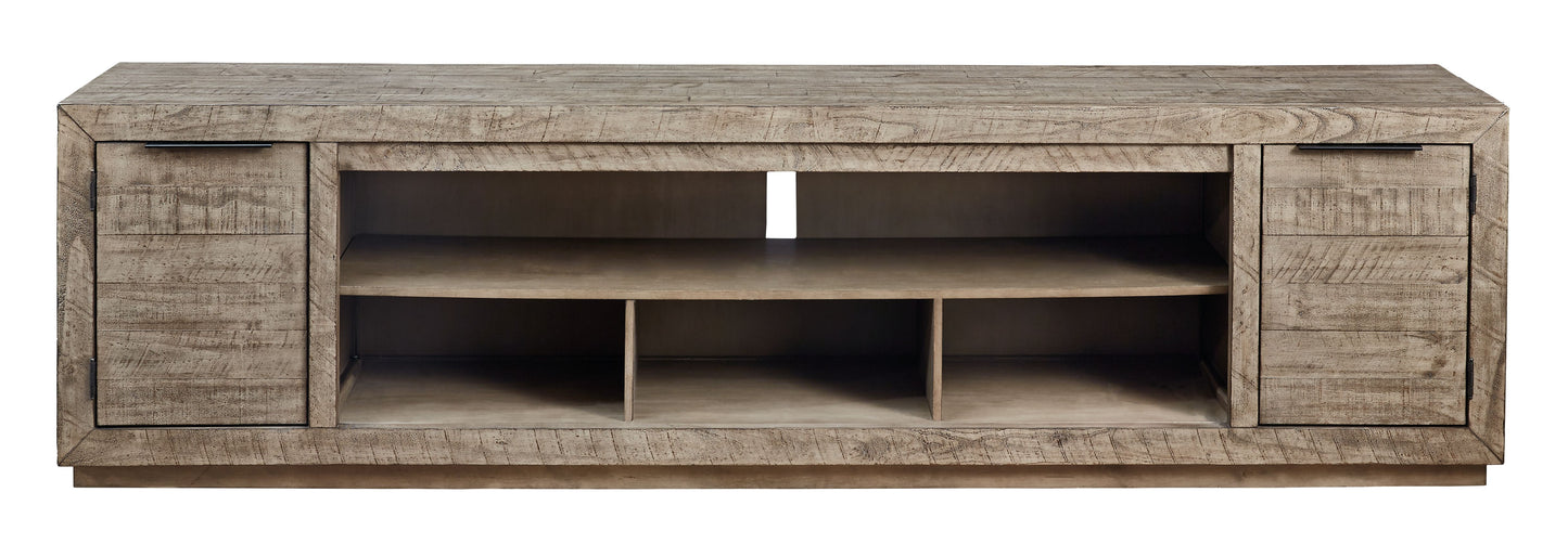 Krystanza - XL TV Stand w/Fireplace Option - Weathered Gray