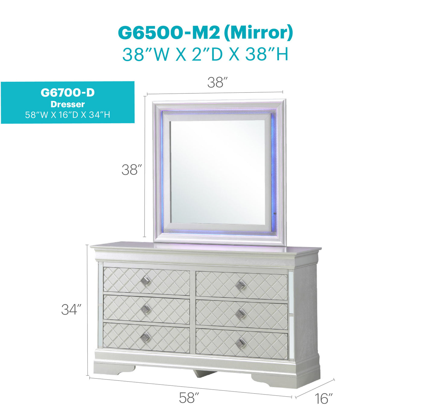 Verona - 33" Dresser - Silver Champagne