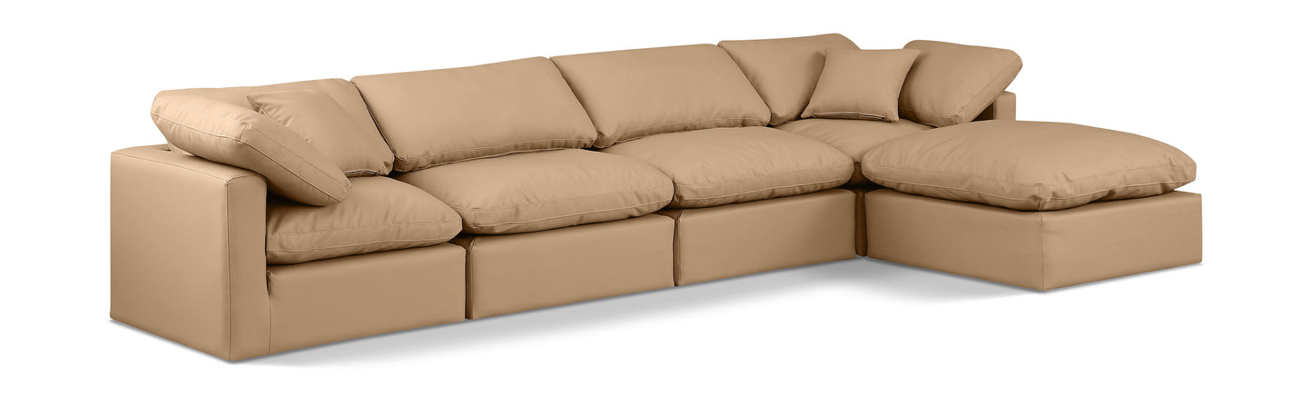 Indulge - Faux Leather 5 Piece Modular Sectional With Chaise - Tan