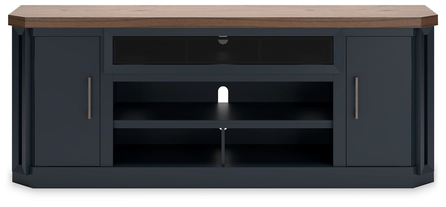 Landocken - XL TV Stand W/Fireplace Option - Brown / Blue