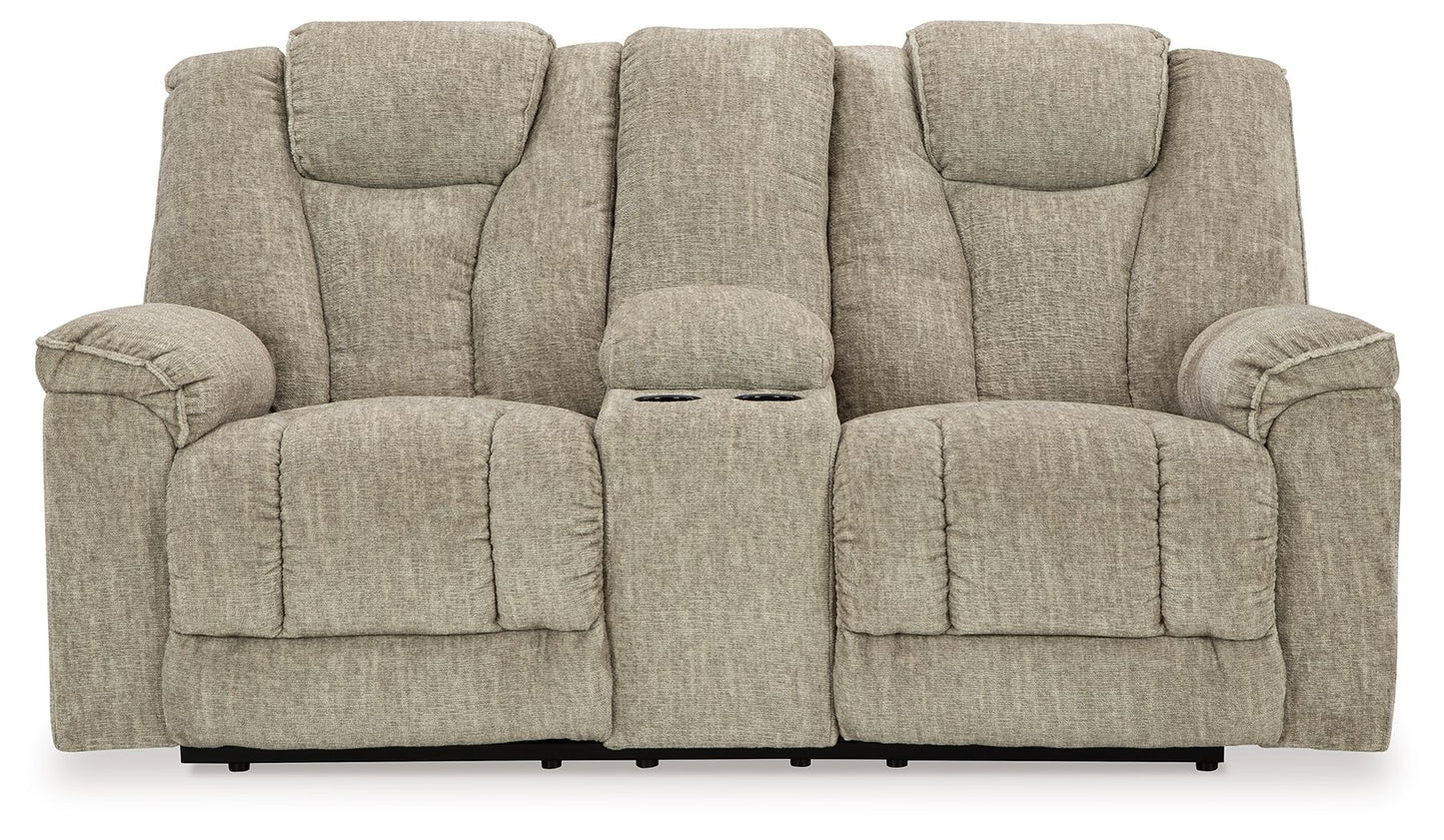 Hindmarsh - Stone - Power Reclining Loveseat With Console/ Adj Hdrst