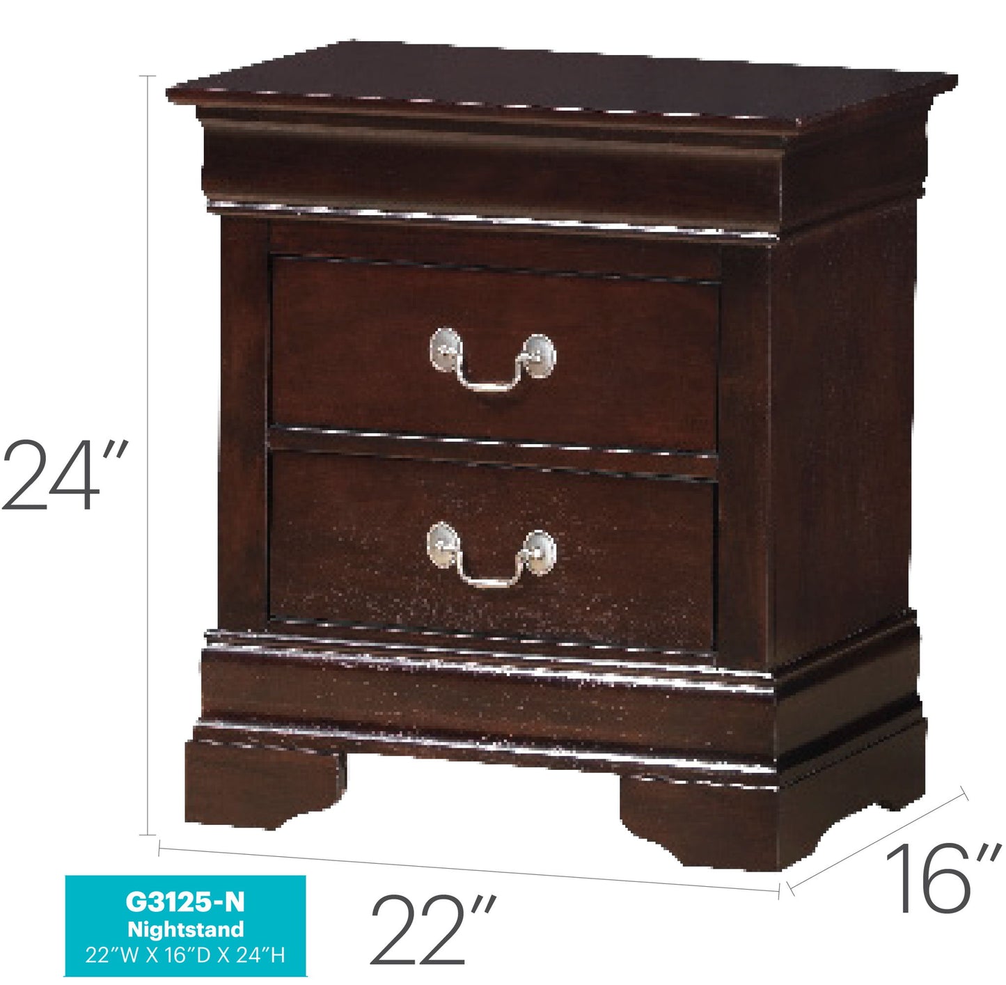 Glory Furniture - Louis Phillipe - 2 Drawer Nightstand
