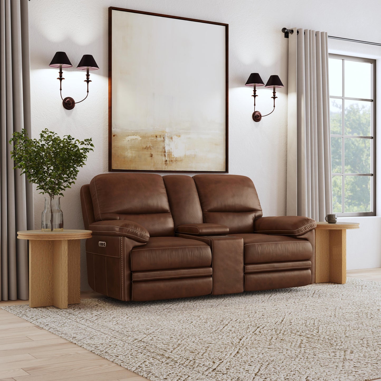 David - Power Reclining Loveseat With Console, Power Headrests & Lumbar - Pecan
