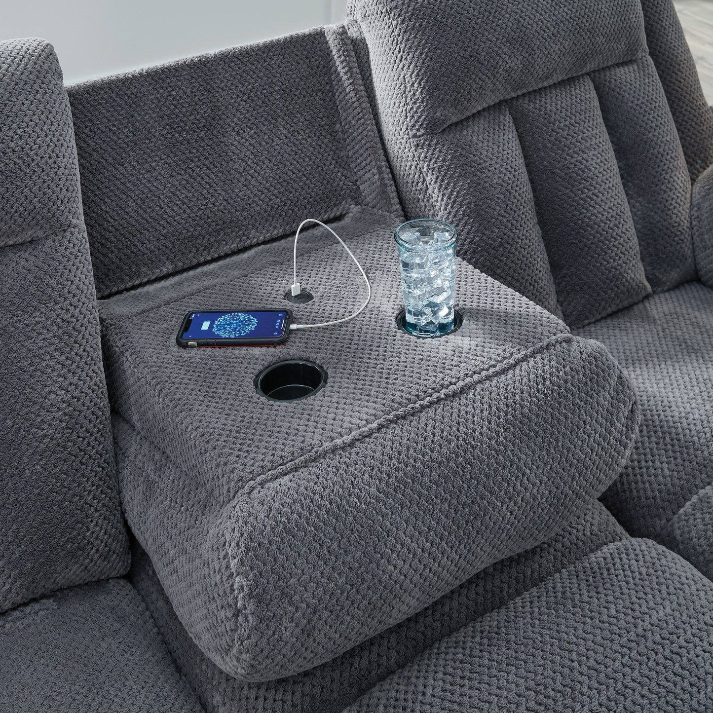 Observation - Reclining Power Sofa With Drop Down Table - Steel