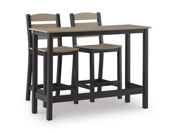 Shoreline Beach - Outdoor Counter Table And 2 Barstools (Set of 3) - Black / Beige