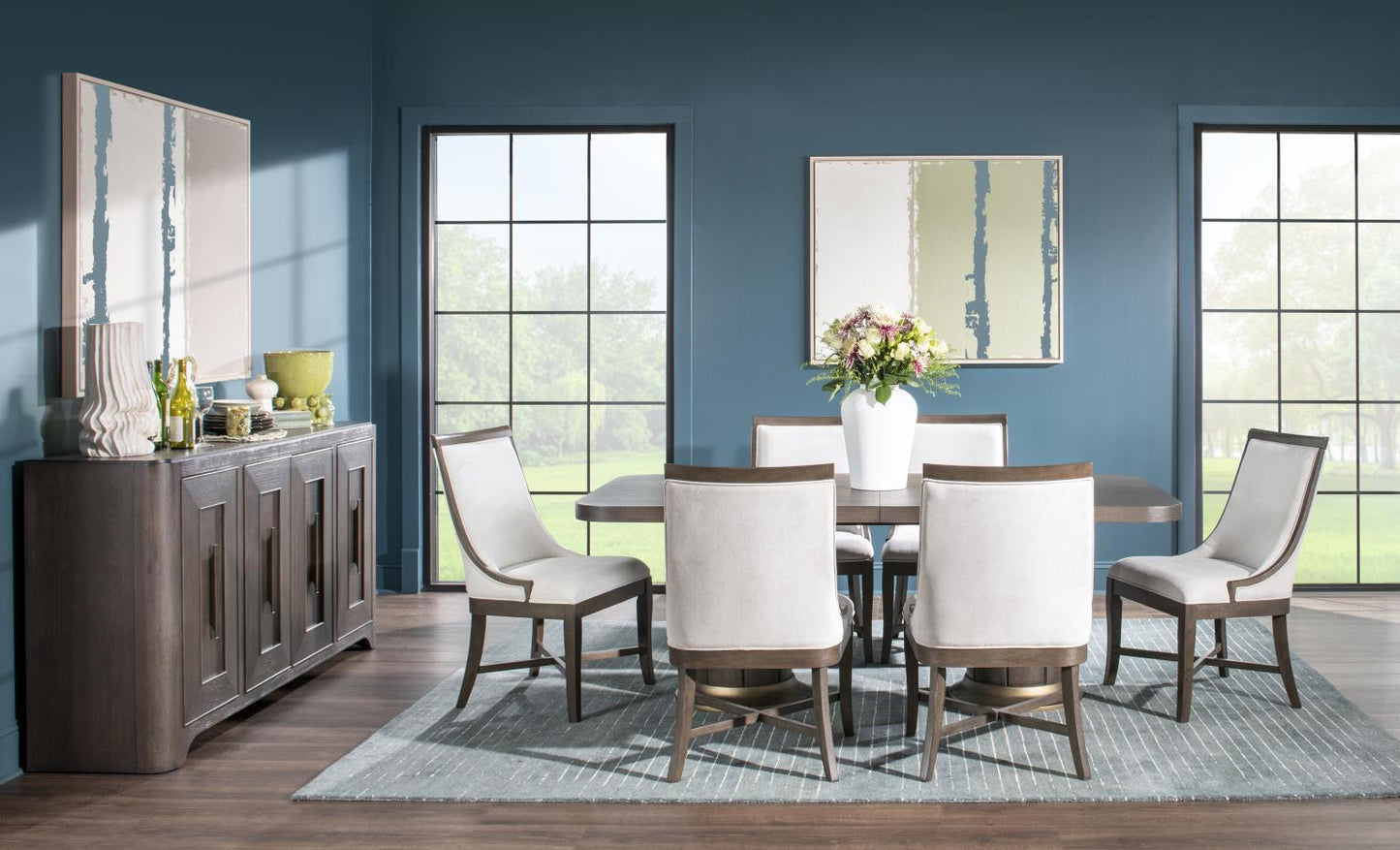 Lancia - Complete Double Pedestal Dining Table - Charred Oak