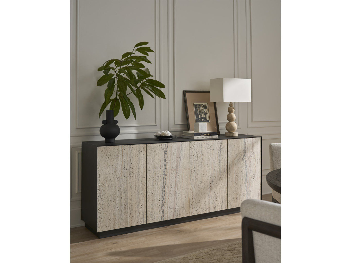 Modern - Stone Credenza - Black / Beige