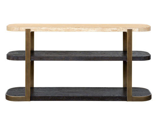 Avalon - Console Table - Bronze Metal Frame With Travertine & Espresso