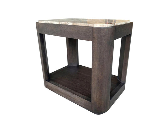 Lancia - Chairside Table With Stone Top - Charred Oak