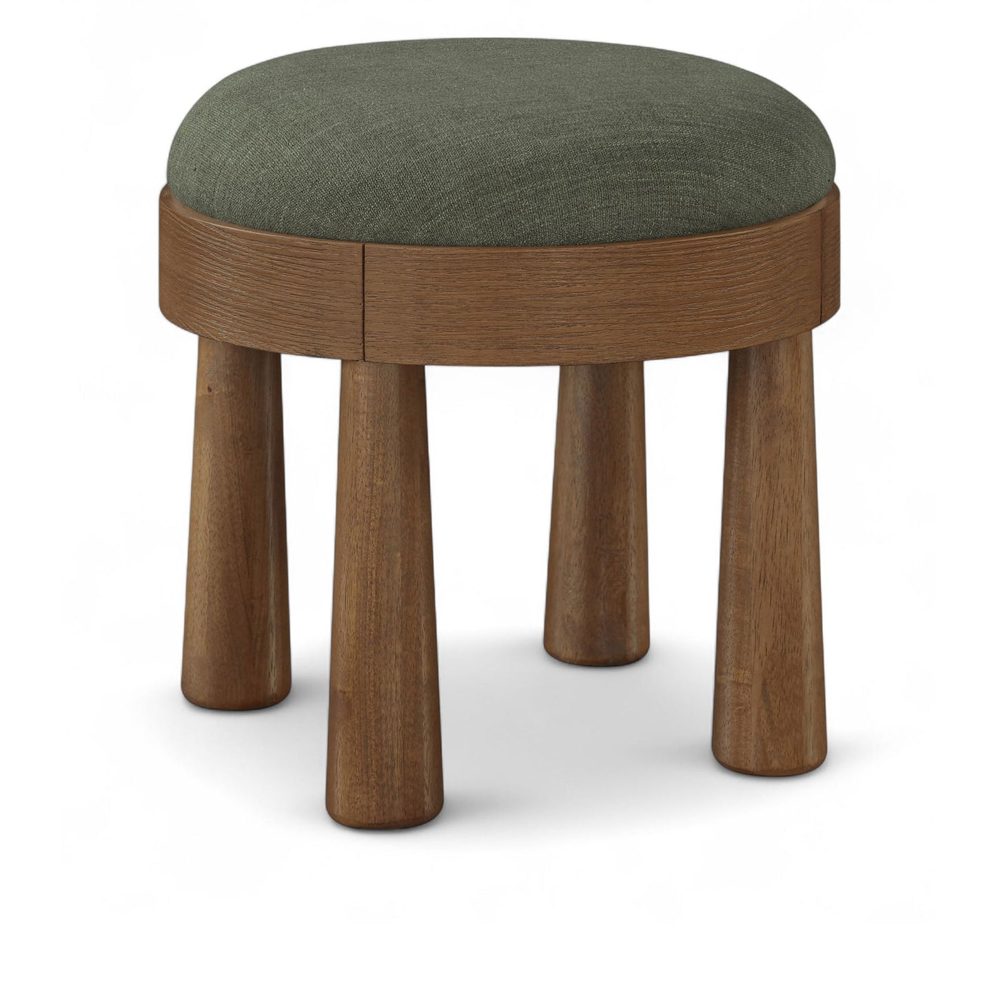 Larea - Linen Textured Fabric Upholstered Ottoman - Walnut Base