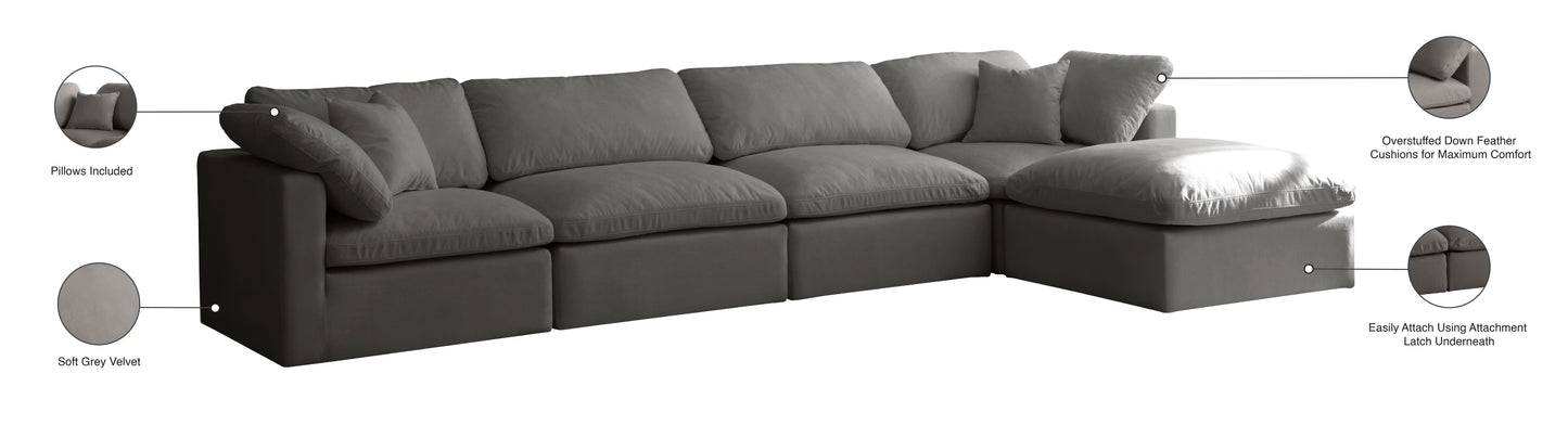 Plush - Velvet Standart Comfort Modular Sectional 4 Piece - Grey - Fabric