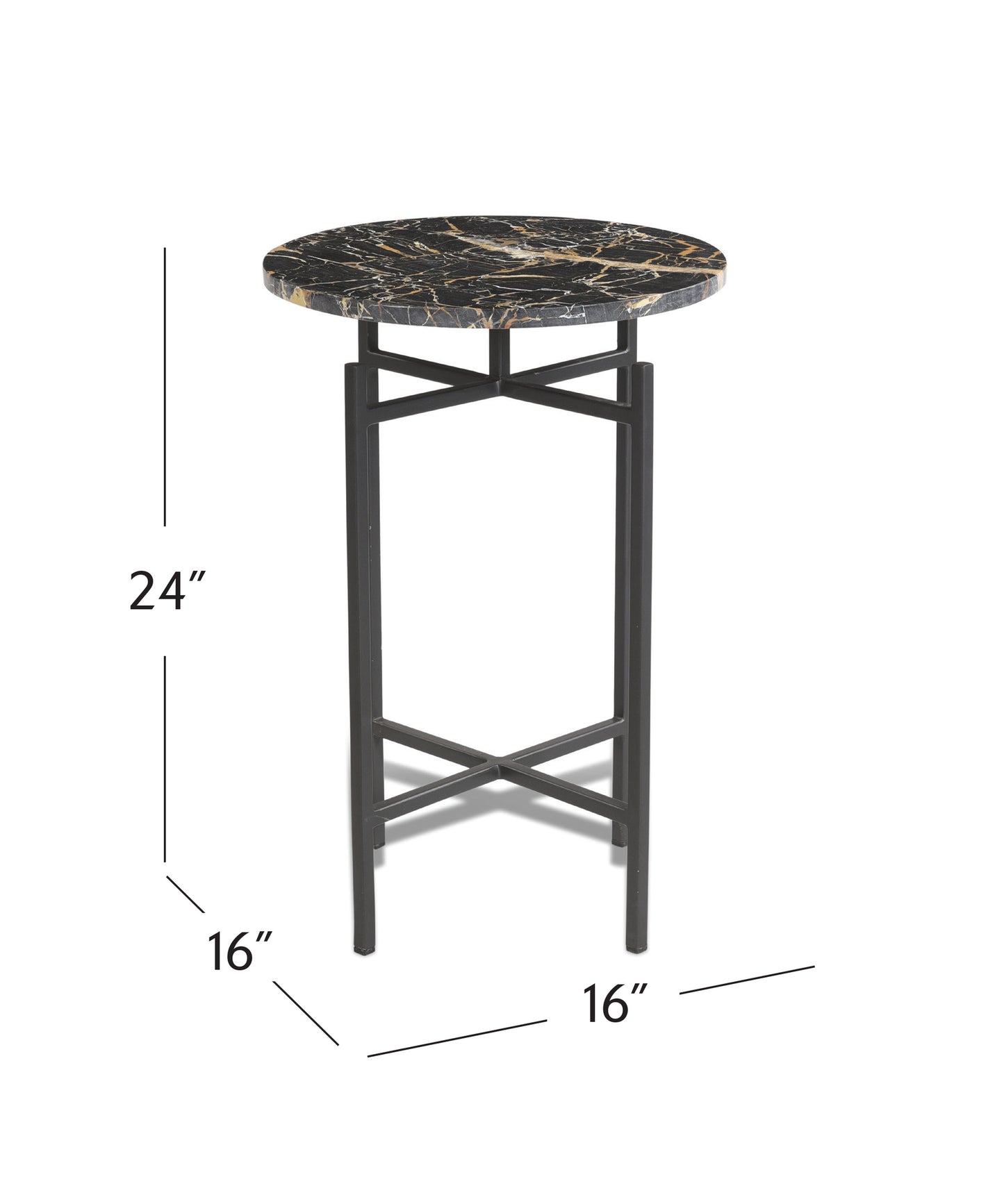 Wren - Accent Table - Matte Black Iron / Black Italian Marble