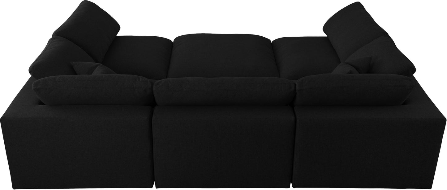 Serene - Linen Textured Fabric Deluxe Comfort Modular Sectional 6 Piece - Black