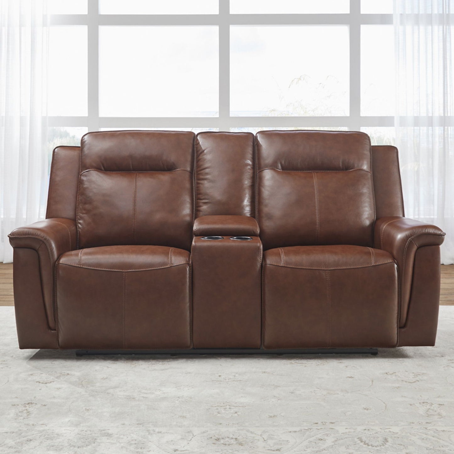 Avery - Loveseat with Console P2 - Cognac