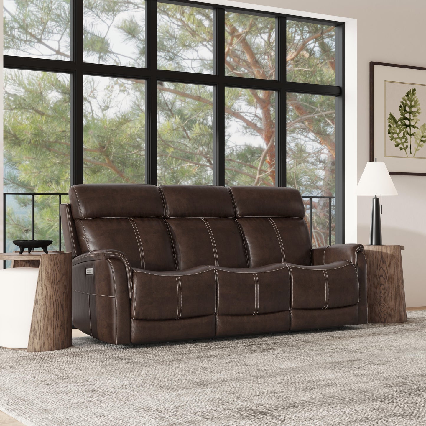 View - Power Reclining Sofa With Console, Power Headrest & Lumbar