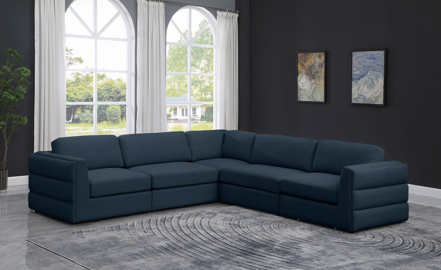 Beckham - Modular Sectional 5 Piece - Navy - Modern & Contemporary