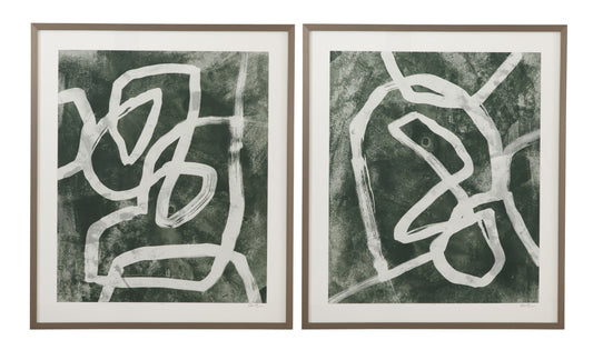 Chalk Line Framed Print (Set of 2) - Green / White