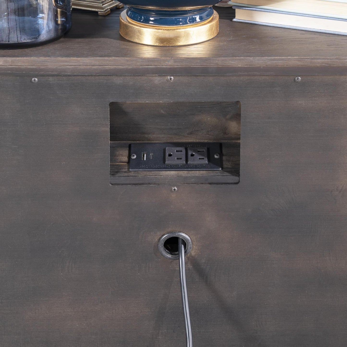 Lancia - 2 Drawer Nightstand With Stone Top - Charred Oak / White