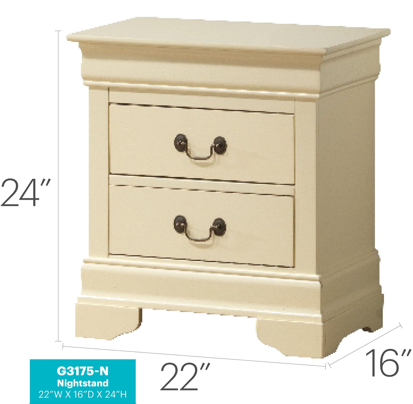 Glory Furniture - Louis Phillipe - 2 Drawer Nightstand