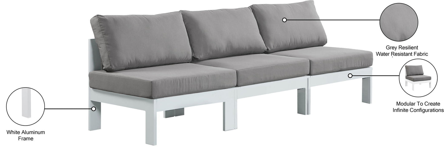 Nizuc - Outdoor Patio 3 Seat Armless Modular Sofa With White Frame