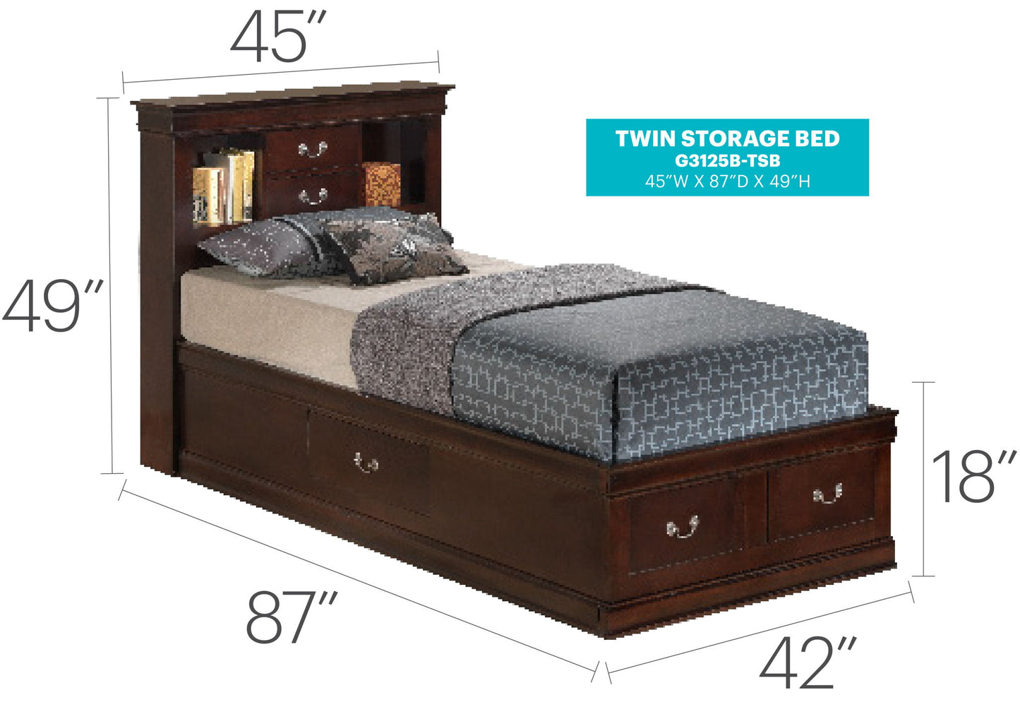 Glory Furniture - Louis Phillipe - Bookcase Storage Bed