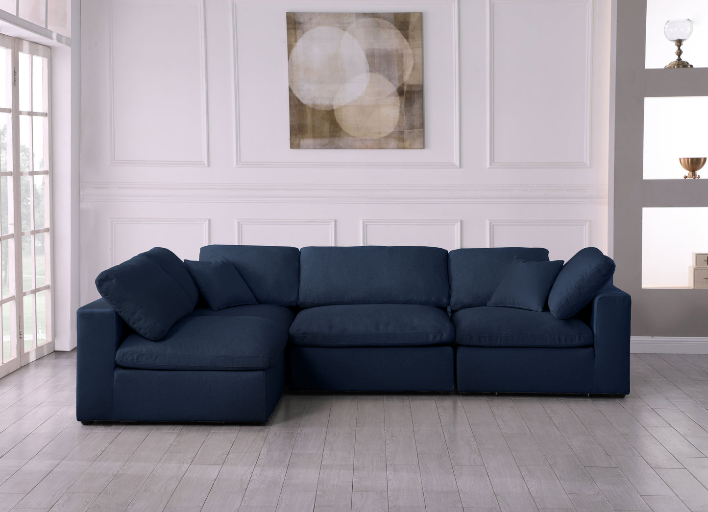 Serene - Linen Textured Fabric Deluxe Comfort Modular Sectional 4 Piece - Navy