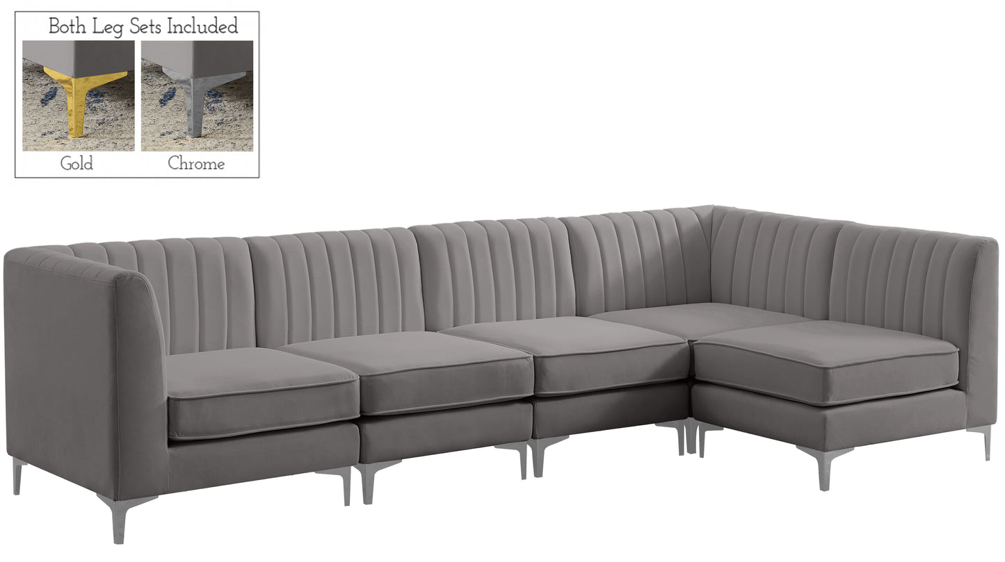 Alina - Modular Sectional 5 Piece - Grey - Fabric