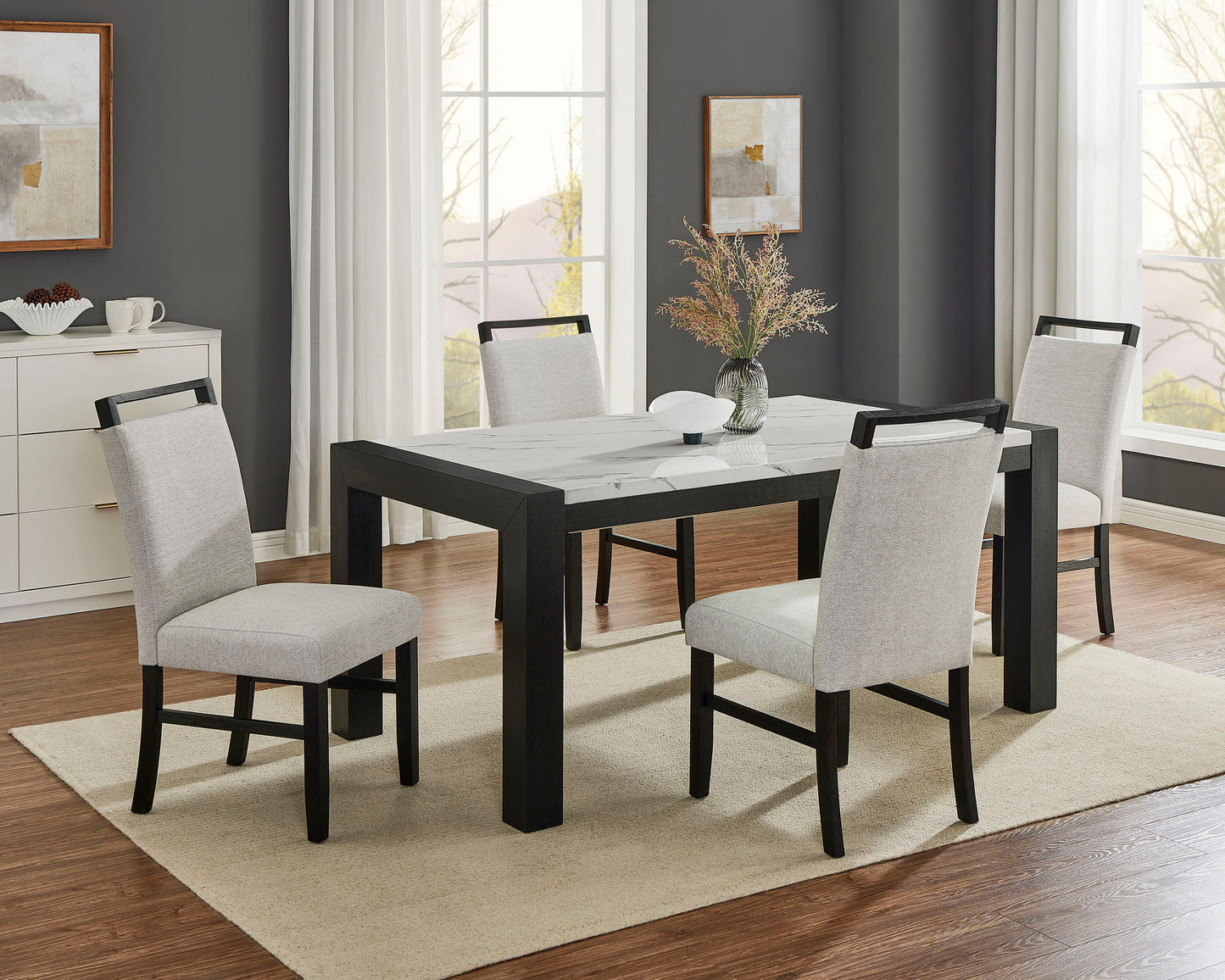 Jules - Faux Marble Dining Table - Charcoal / White