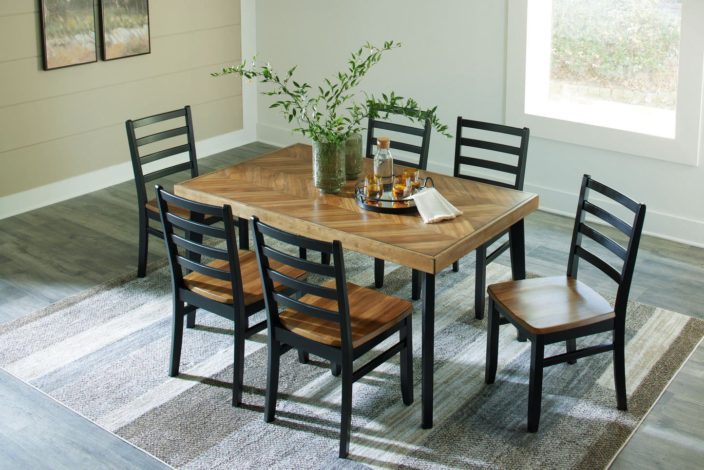 Blondon - Rectangular Drm Table Set (Set of 7) - Brown / Black
