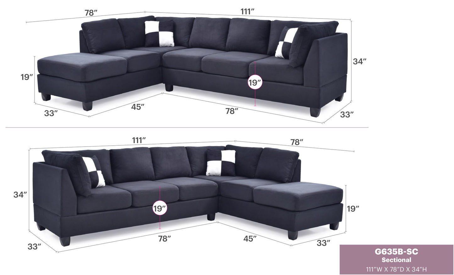 Glory Furniture - Malone - Fabric Sectional