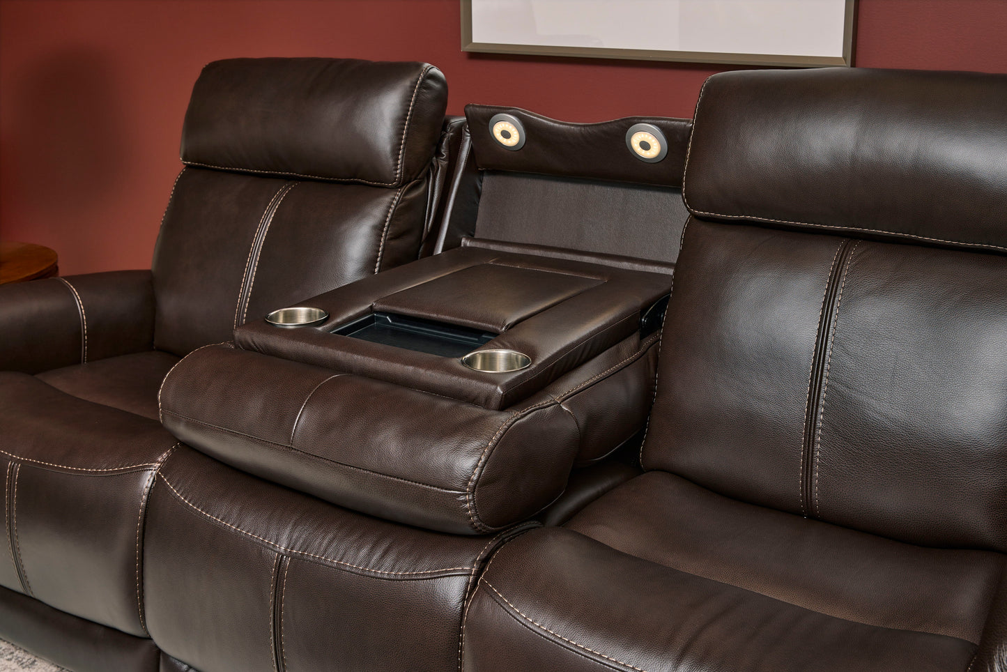 View - Power Reclining Sofa With Console, Power Headrest & Lumbar